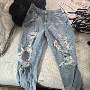 SHEIN Light Blue Distressed Boyfriend Jeans